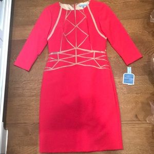 ANTONIO MELANI Pink and Cream Sheath Dress Long Sleeve